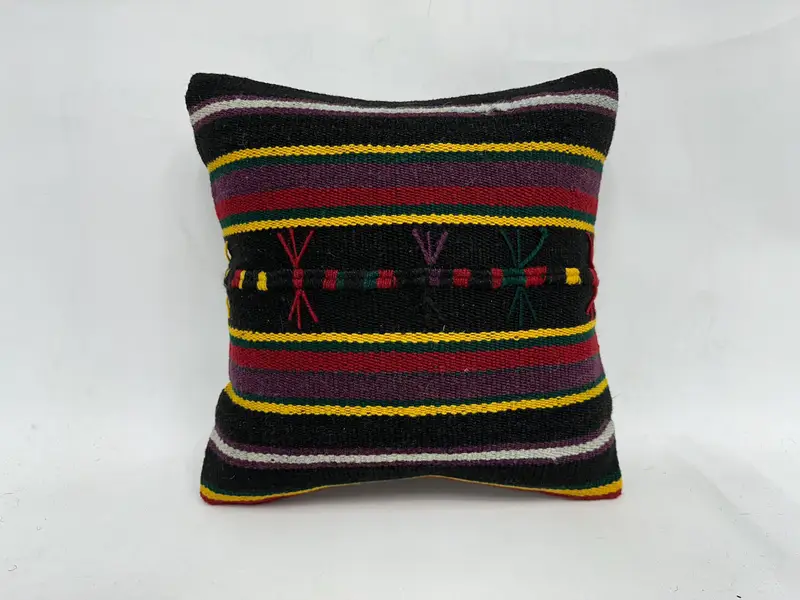 Vintage Pillow, Vintage Kilim Pillow, Pillow Cover, 18x18 Yellow Pillow Case, Decorative Cushion, Kilim Cushion Sham, Handmade Rug Seat Pillow Sham - 1