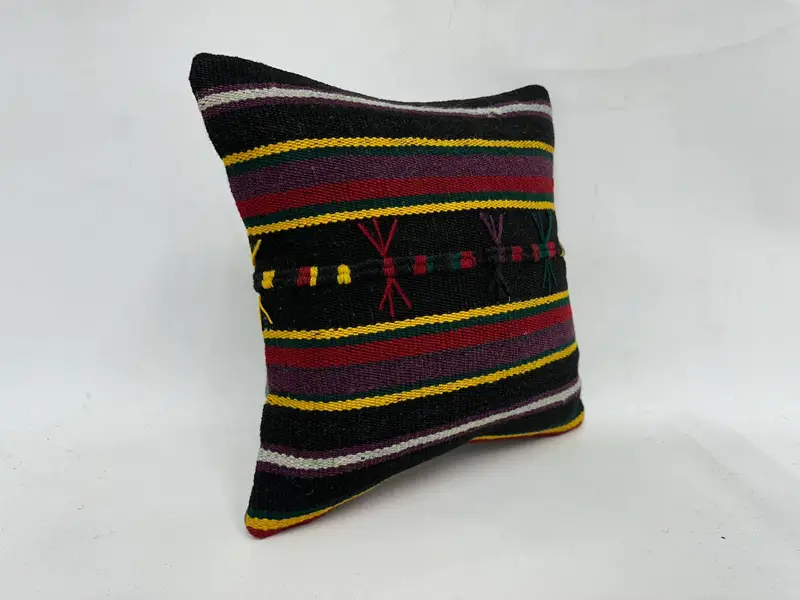 Vintage Pillow, Vintage Kilim Pillow, Pillow Cover, 18x18 Yellow Pillow Case, Decorative Cushion, Kilim Cushion Sham, Handmade Rug Seat Pillow Sham - 3