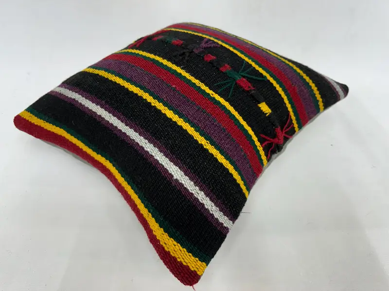 Vintage Pillow, Vintage Kilim Pillow, Pillow Cover, 18x18 Yellow Pillow Case, Decorative Cushion, Kilim Cushion Sham, Handmade Rug Seat Pillow Sham - 6
