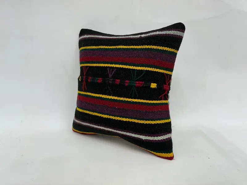 Vintage Pillow, Vintage Kilim Pillow, Pillow Cover, 18x18 Yellow Pillow Case, Decorative Cushion, Kilim Cushion Sham, Handmade Rug Seat Pillow Sham - 4