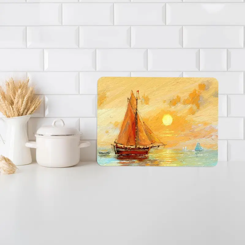 Mutfak Kullanımı için Temperli Tasarımlı Deniz Manzarası Cam Kesme Tahtası