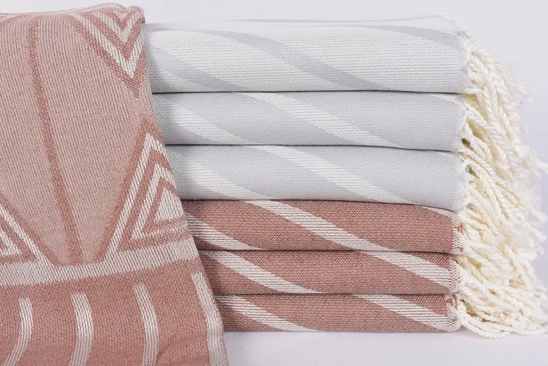 Bridesmaid Gift Towel Organic Cotton Brown Round Patterned, 67x40 Inches