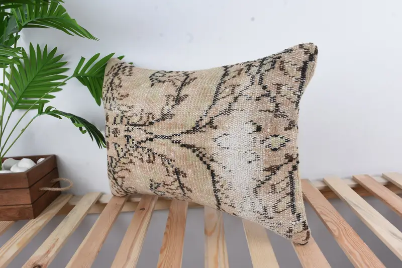 Authentic Cushion Cover, Ethnical Kilim Rug Pillow, Boho Pillow, Cushion Case, Outdoor Pillow, Pillow for Sofa, 16x24 Beige Cushion Cover - 5