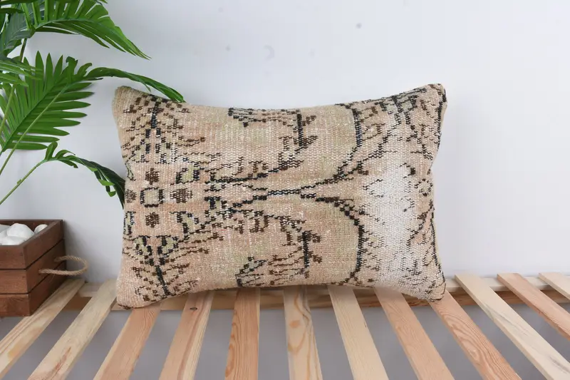 Authentic Cushion Cover, Ethnical Kilim Rug Pillow, Boho Pillow, Cushion Case, Outdoor Pillow, Pillow for Sofa, 16x24 Beige Cushion Cover - 1