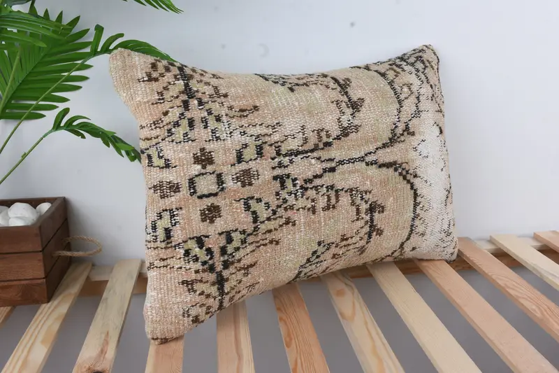 Authentic Cushion Cover, Ethnical Kilim Rug Pillow, Boho Pillow, Cushion Case, Outdoor Pillow, Pillow for Sofa, 16x24 Beige Cushion Cover - 4