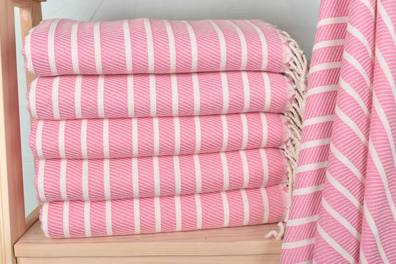 Turkish Towel Pink Herringbone Organic Cotton/Linen Bath Towel, 40x71 Inches