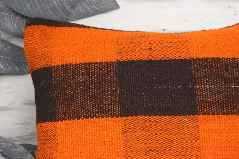 Turkish Kilim Pillow, 14x14 Orange Pillow Case, Natural Cushion, Muted Cushion, Turkish Pillow, Cushion Case, Vintage Kilim Throw Pillow - 2