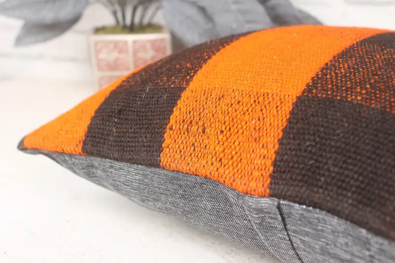 Turkish Kilim Pillow, 14x14 Orange Pillow Case, Natural Cushion, Muted Cushion, Turkish Pillow, Cushion Case, Vintage Kilim Throw Pillow - 7