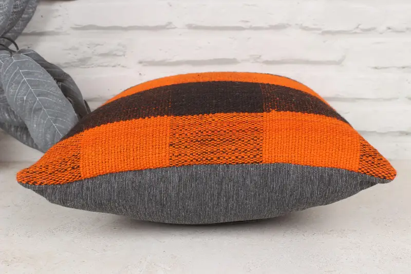 Turkish Kilim Pillow, 14x14 Orange Pillow Case, Natural Cushion, Muted Cushion, Turkish Pillow, Cushion Case, Vintage Kilim Throw Pillow - 5