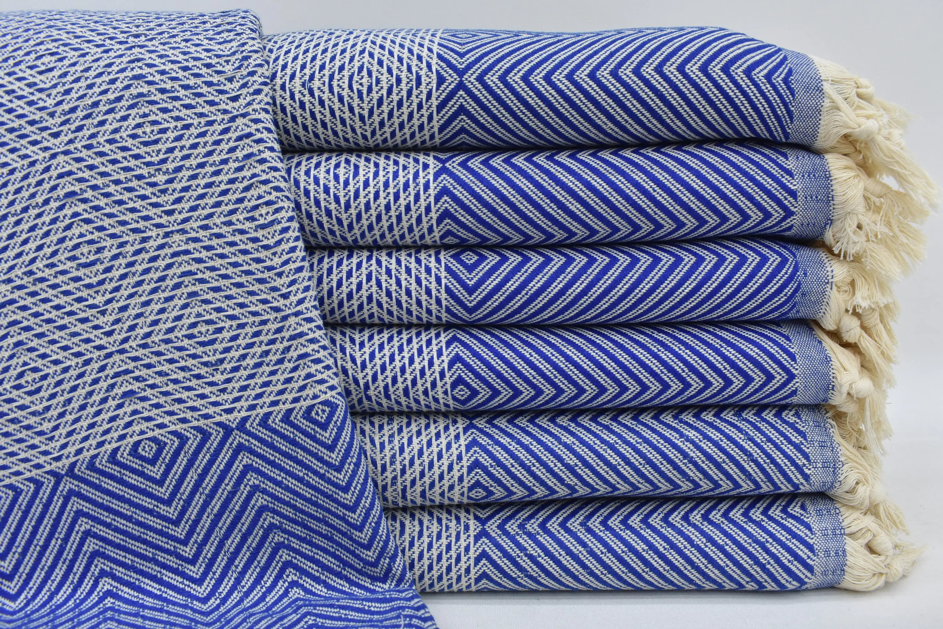 Turkish Blanket Sax Blue Chevron, 94x78 Inches - 1