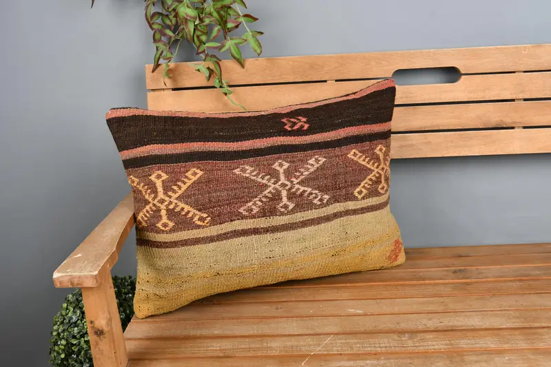 Ottoman Pillow Case, Patio Pillow, Turkish Pillow, Art Deco Pillow Cover, Boho Pillow, Pillow Case, 16x24 Yellow Cushion Case, Pillow for Couch - 1