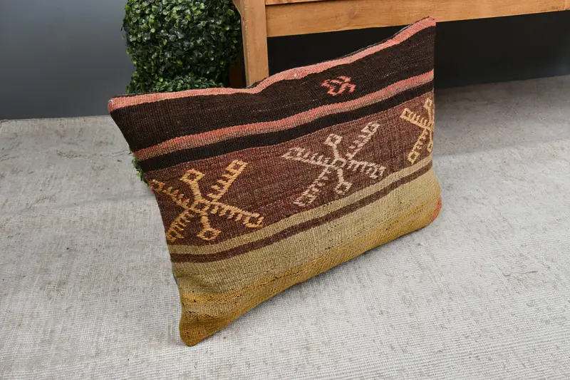 Ottoman Pillow Case, Patio Pillow, Turkish Pillow, Art Deco Pillow Cover, Boho Pillow, Pillow Case, 16x24 Yellow Cushion Case, Pillow for Couch - 7