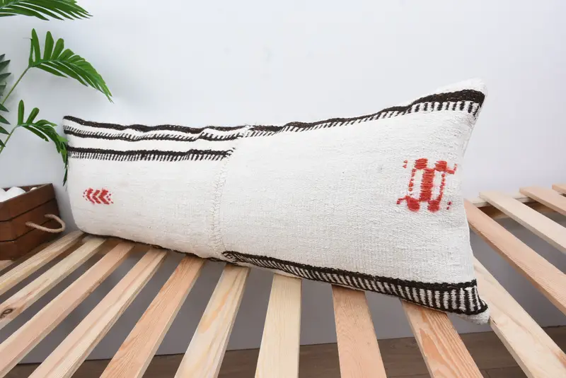 Pillow Cover, Pillow for Sofa, Toss Pillow Cover, Boho Throw Cushion Case, 12x36 White Cushion, Interior Designer Pillow, Turkish Kilim Pillow - 5
