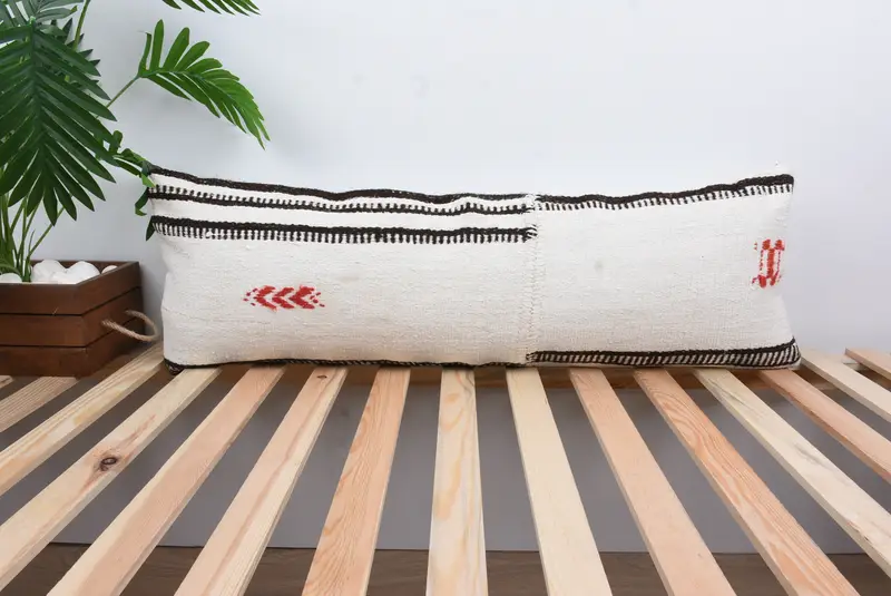 Pillow Cover, Pillow for Sofa, Toss Pillow Cover, Boho Throw Cushion Case, 12x36 White Cushion, Interior Designer Pillow, Turkish Kilim Pillow - 1