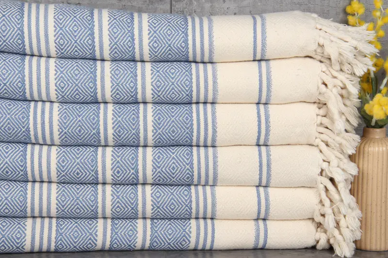 Personalized Petrol Blue Turkish Towel Beach, Diamond Organic Cotton, 40x71 Inches