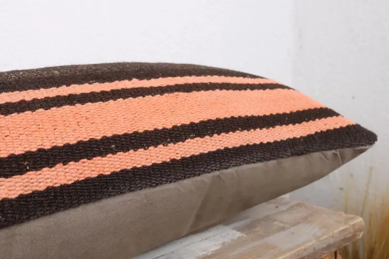 Hippie Throw Cushion Cover, Vintage Kilim Throw Pillow, Handmade Kilim Cushion, 12x36 Brown Cushion Cover, Cushion Cover, Throw Kilim Pillow - 6