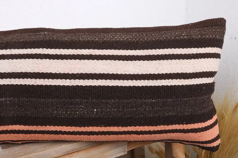 Hippie Throw Cushion Cover, Vintage Kilim Throw Pillow, Handmade Kilim Cushion, 12x36 Brown Cushion Cover, Cushion Cover, Throw Kilim Pillow - 5