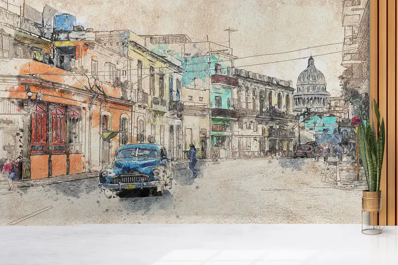 Zarif Baskılı Duvar Kağıdı: Şehir Mimarisi ve Soyut Manzaralar