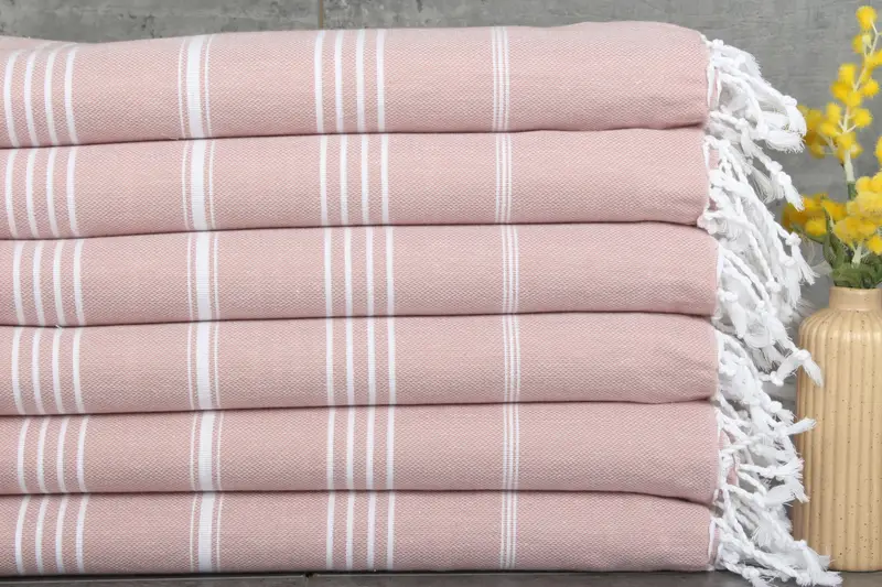 Personalized Dusty Rose Cotton Bath Towel Striped, 40x71 Inches
