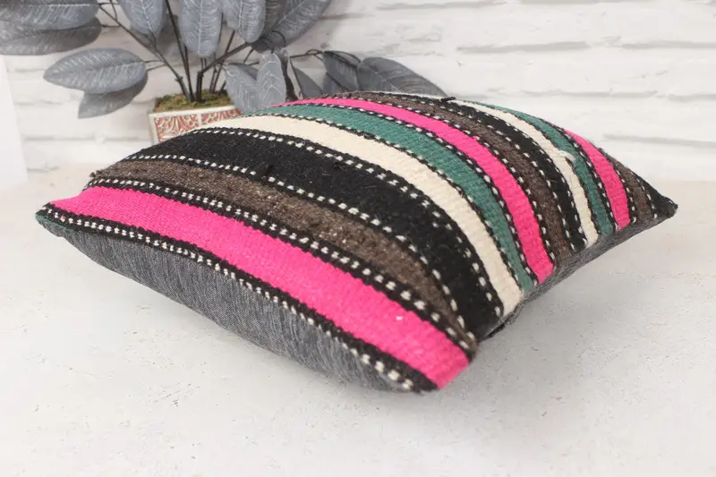 Turkish Kilim Pillow, Farmhouse Pillow Sham, Vintage Pillow, Handmade Pillow Case, Kilim Pillow, Pillow, 14x14 Pink Cushion Cover - 6