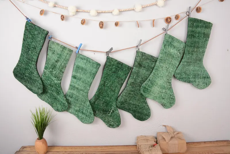 Beige Christmas Stocking with Brown Ornaments, 7-Inch Festive Stocking