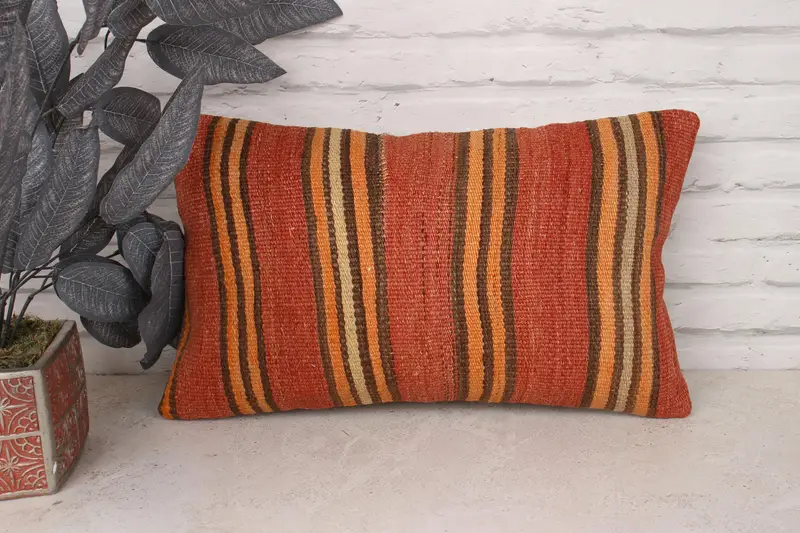 Interior Designer Pillow, Decorative Cushion Cover, Home Decor Pillow, 12x20 Red Cushion, Cushion Cover, Vintage Kilim Throw Pillow - 1