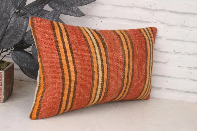 Interior Designer Pillow, Decorative Cushion Cover, Home Decor Pillow, 12x20 Red Cushion, Cushion Cover, Vintage Kilim Throw Pillow - 3