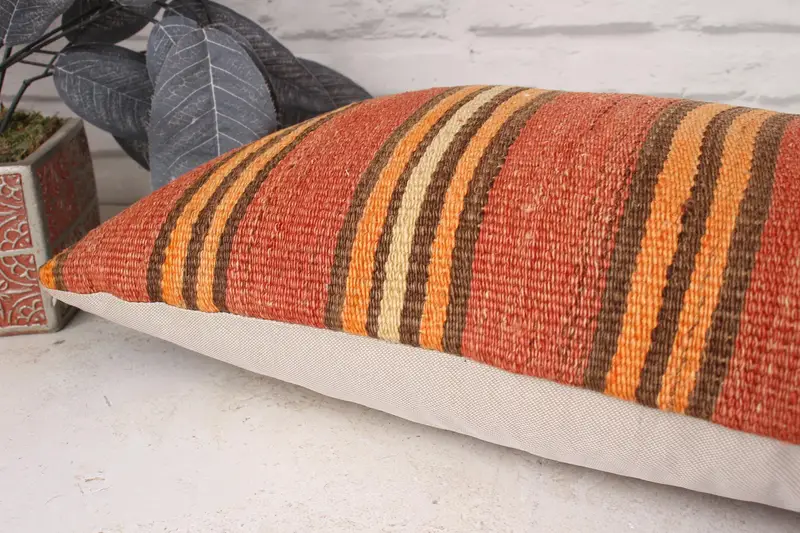 Interior Designer Pillow, Decorative Cushion Cover, Home Decor Pillow, 12x20 Red Cushion, Cushion Cover, Vintage Kilim Throw Pillow - 6
