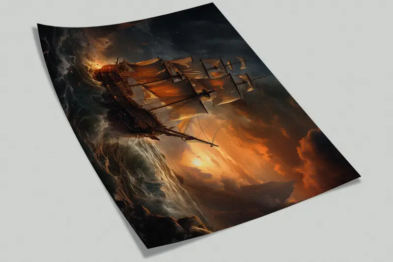 Sea Wall Poster, Man Cave Wall Art, Landscape Wall Decals, Wallpaper Panels, Ship on the Ocean Paper Art, Stylish 3D Wallpaper, - 9