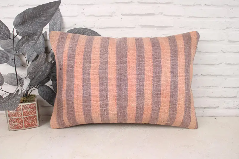 Neutral Cushion, Pillow for Sofa, Pillow Cover, Vintage Kilim Throw Pillow, 16x24 Pink Pillow Case, Tapestry Pillow Case, Handmade Kilim Cushion - 1