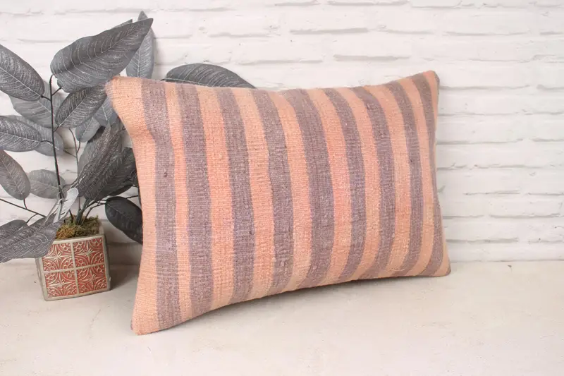 Neutral Cushion, Pillow for Sofa, Pillow Cover, Vintage Kilim Throw Pillow, 16x24 Pink Pillow Case, Tapestry Pillow Case, Handmade Kilim Cushion - 3