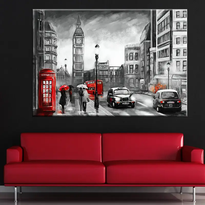 Red Telephone Booth Wall Art,London City Landscape Wall Art,Living Room Decor,Hanging Art,London Big Ben Canvas, Photography Canvas Print - 6