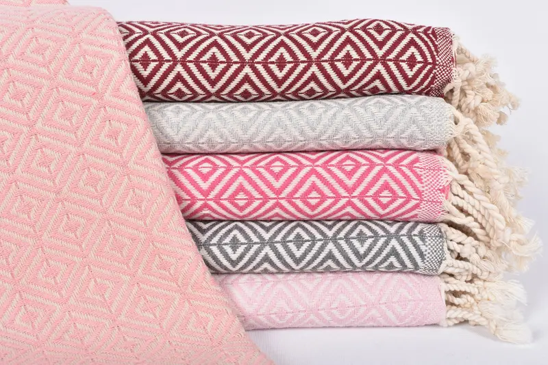 Personalized Turkish Beach Towel, Organic Cotton, Burgundy Diamond, 70x40 Inches