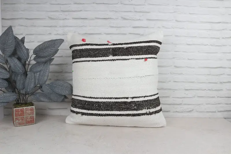 Handmade Kilim Cushion, Cushion Case, 24x24 White Pillow Sham, Pillow for Couch, Traditional Pillow Case, Kilim Pillow, Boho Chic Pillow Case - 1