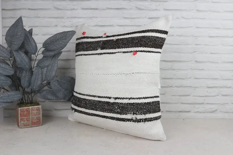 Handmade Kilim Cushion, Cushion Case, 24x24 White Pillow Sham, Pillow for Couch, Traditional Pillow Case, Kilim Pillow, Boho Chic Pillow Case - 5
