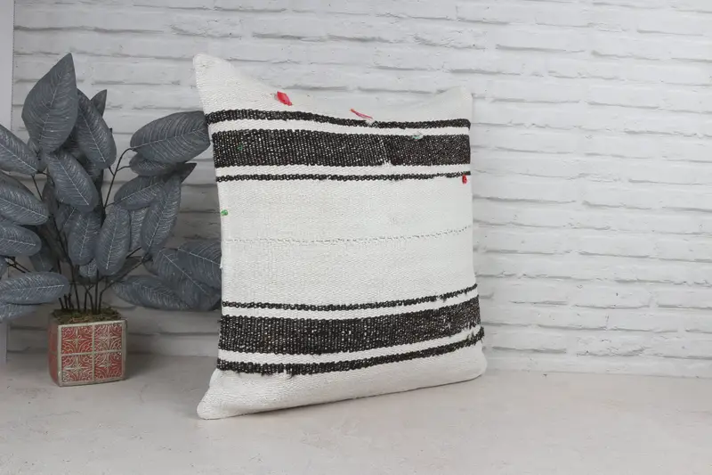 Handmade Kilim Cushion, Cushion Case, 24x24 White Pillow Sham, Pillow for Couch, Traditional Pillow Case, Kilim Pillow, Boho Chic Pillow Case - 4