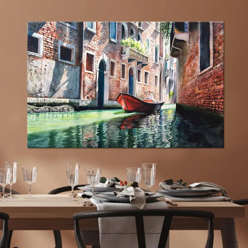 ヴェネツィア大運河のボートの風景キャンバスプリント
