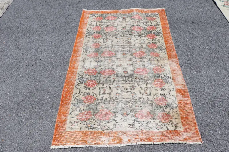 3.4x5.7 ft Oushak Rug, Vintage Turkish Rug, Orange Gray Polka dot Rug - 1