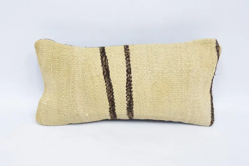 Turkish Mini Lumbar Beige Euro Sham, Striped 8x16 inch Antique Pillow Cover - 1