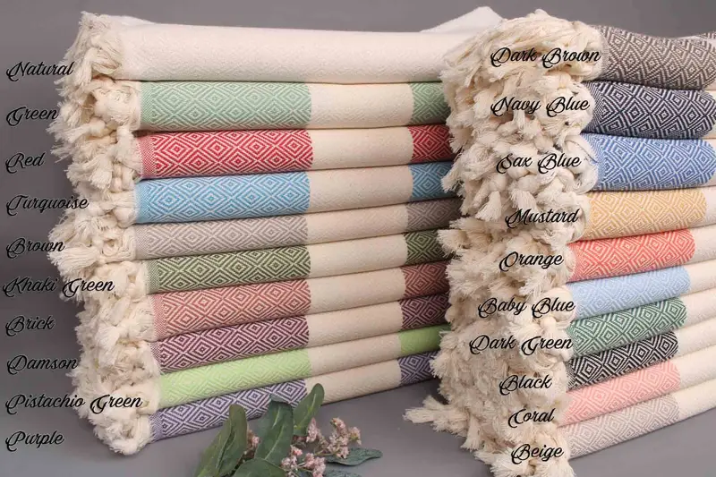 Personalized Turkish Beach Towel Beige Organic Cotton, 40x70 Inches