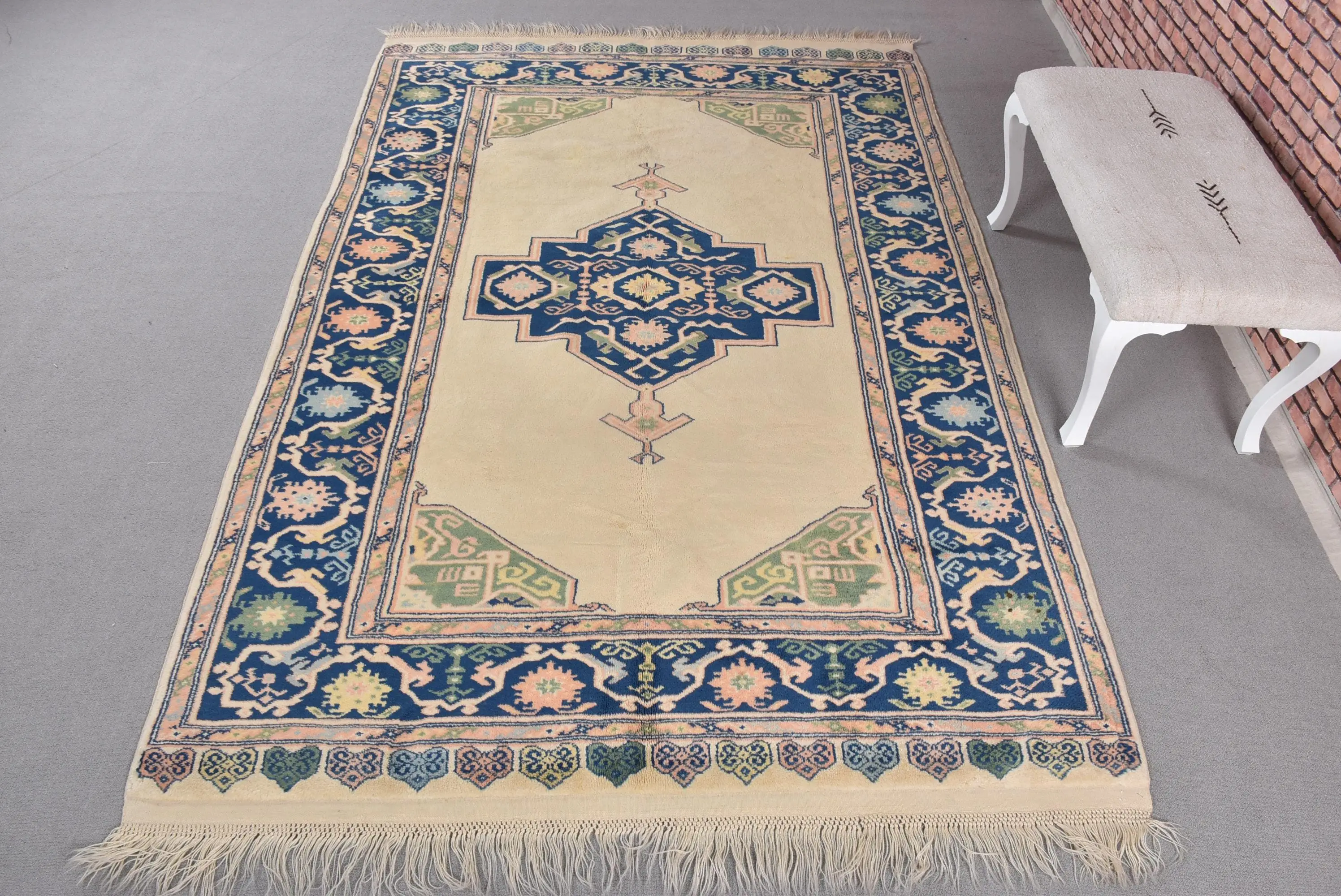 5.9x9.2 ft Vintage Türk Halısı, Büyük Halı, Mavi Yün Halı - 1