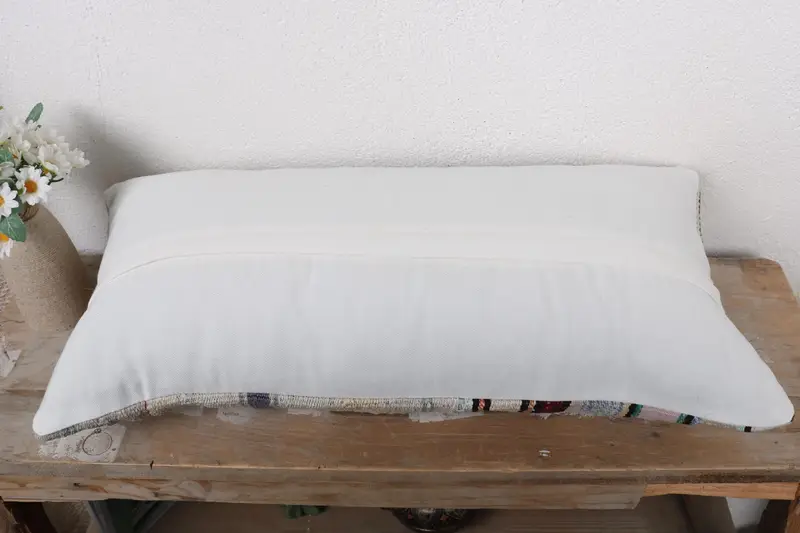Boho Pillow, Antique Pillows, Crochet Pattern Pillow, Decorative Bolster Pillow Sham, Kilim Cushion Sham, 12x24 Beige Cushion Cover, Pillow Cover - 7