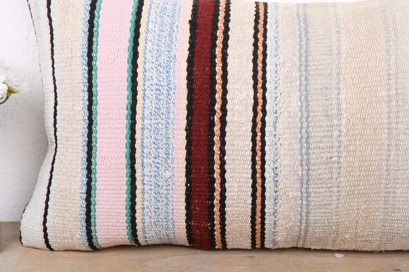 Boho Pillow, Antique Pillows, Crochet Pattern Pillow, Decorative Bolster Pillow Sham, Kilim Cushion Sham, 12x24 Beige Cushion Cover, Pillow Cover - 3