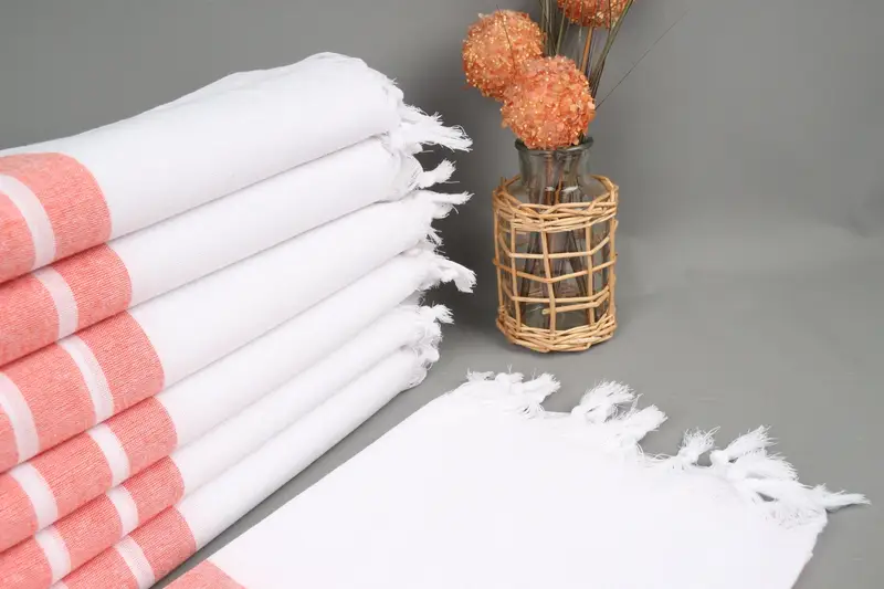 Turkish Towel Organic Cotton Orange Stripes, 40x71 Inches