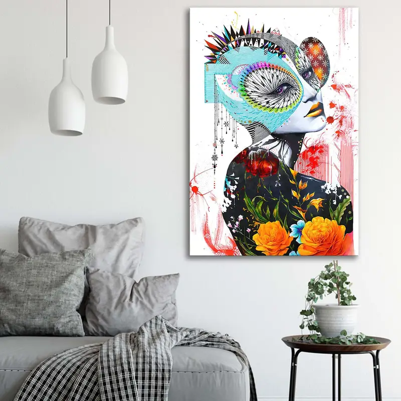 İlham Sanatı, Renkli Kadın Sanatı, İllüstrasyon Duvar Sanatı, Kadın Baskı, Sürrealizm Duvar Sanatı, Soyut Kadın Baskı, Minjae Lee Duvar Dekoru - 2