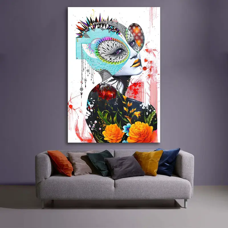İlham Sanatı, Renkli Kadın Sanatı, İllüstrasyon Duvar Sanatı, Kadın Baskı, Sürrealizm Duvar Sanatı, Soyut Kadın Baskı, Minjae Lee Duvar Dekoru - 3