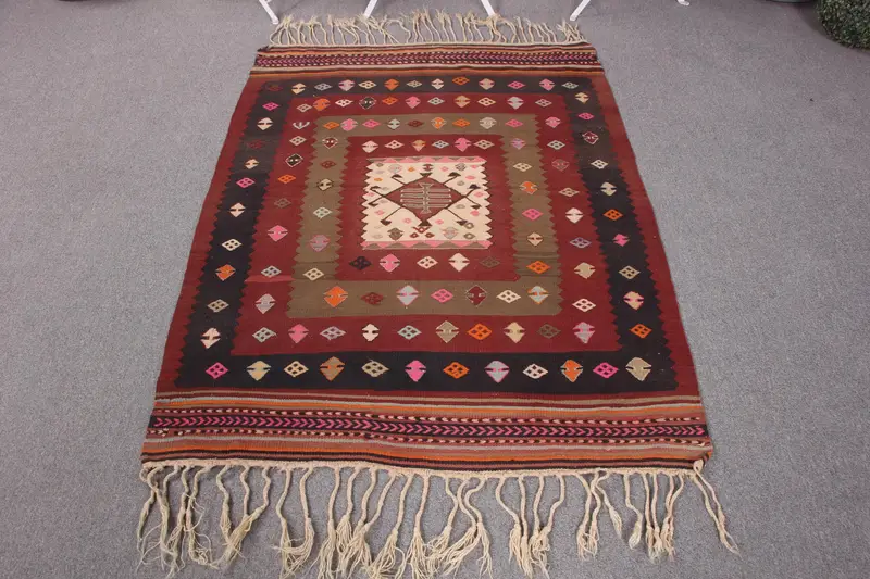 Handmade Purple & Green Check Rug, 3,3x4,7 ft