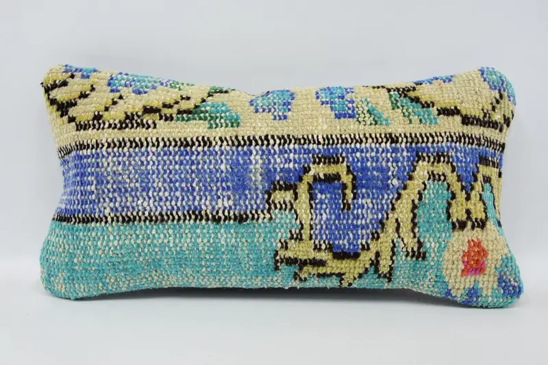 Comfy Throw Pillow Cover, 8x16 Blue Pillow Sham, Antique Pillows, Cushion Case, Throw Kilim Pillow, Turkish Kilim Pillow - 1