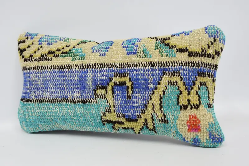 Comfy Throw Pillow Cover, 8x16 Blue Pillow Sham, Antique Pillows, Cushion Case, Throw Kilim Pillow, Turkish Kilim Pillow - 4