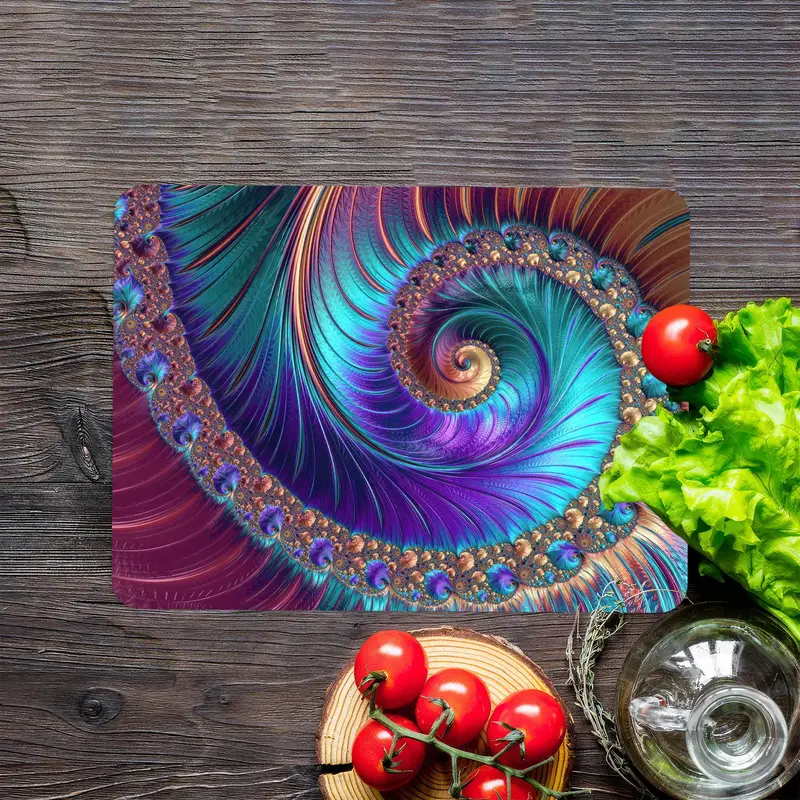 Fraktal Desenli Cam Kesme Tahtası, Renkli Şekiller Tasarımı